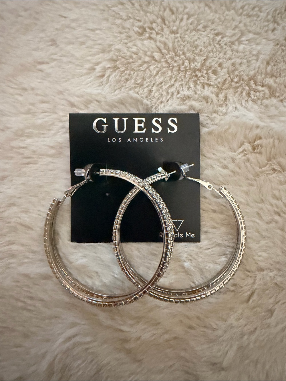 GUESS Silver Crystal-Edged Hoop Earrings